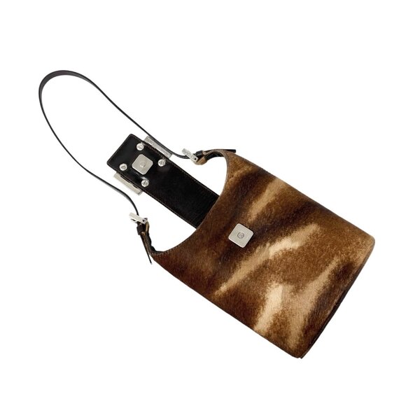 FENDI Vintage FF Pony Calf Hair Mamma Baguette Tote Hobo Mini Bag Brown [106218] - Picture 13 of 16